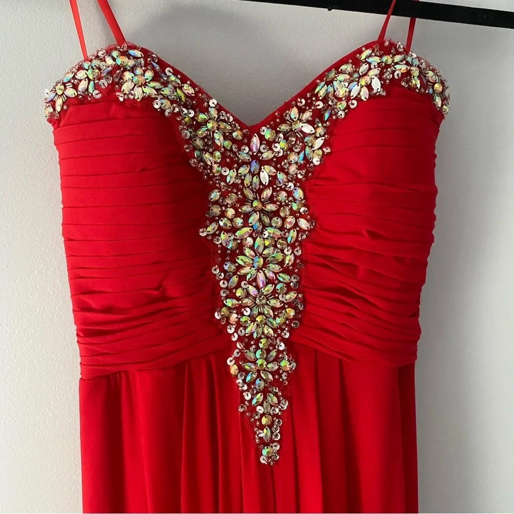 Red, strapless, jeweled prom dress/formal dress - Picture 3 of 12